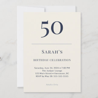 Klassische Navy- und Cremefarbe zur 50. Geburtstag Einladung