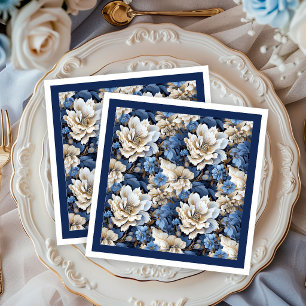 Klassische Navy Weiße Elfenbein Blumen Elegante Se Serviette