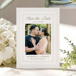 Klassische neutrale Streifen-Foto-Hochzeit Save The Date