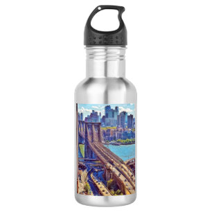 Klassische New Yorker Brooklyn Bridge Skyline Edelstahlflasche