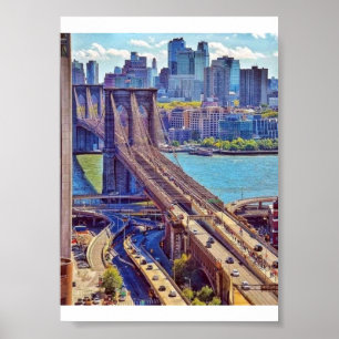Klassische New Yorker Brooklyn Bridge Skyline Poster