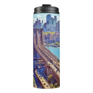 Klassische New Yorker Brooklyn Bridge Skyline Thermosbecher