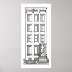 Klassische New Yorker Treppenhaustür-Zeichnung  Poster