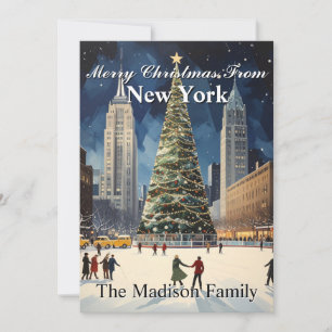 Klassische New Yorker Weihnachtsbaum-Familie Feiertagskarte
