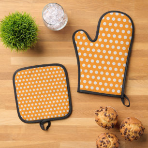 Klassische Niedliche Retro Polka Dots Bright Orang Ofenhandschuh & Topflappen-Set