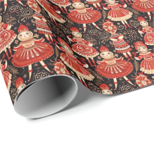 Klassische Nutcracker Elegance, Rote Polichinelles Geschenkpapier (Rolleneckpunkt)