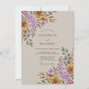 Klassische Ocker-Amethyst-Blatt-Hochzeit Einladung