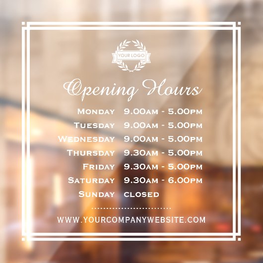 Klassische Öffnungszeiten Firmenlogo Klar Fensteraufkleber (Blatt 2)