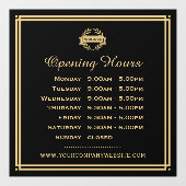 Klassische Öffnungszeiten Firmenlogo Schwarzes Gol Fensteraufkleber (Blatt)