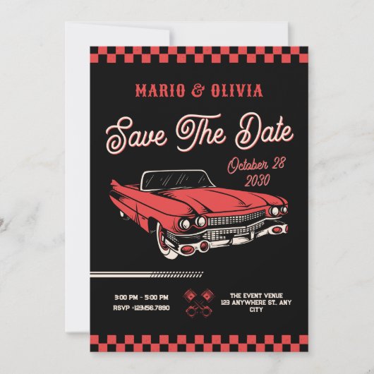 Klassische Oldtimer-Hochzeit Save The Date (Vorderseite)