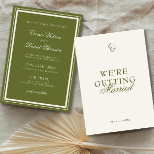 Klassische Oliven-Grün und Elfenbein-Hochzeit Einladung