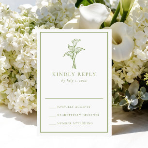 Klassische Oliven-grüne Calla-Lilie Hochzeit RSVP Karte