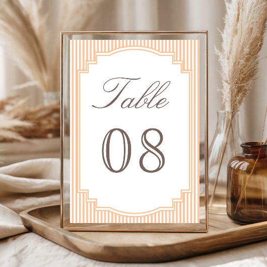 Klassische orange gestreifte Hochzeit Tischnummer