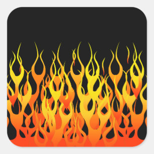 Klassische Orange Racing Flammen auf Feuer Quadratischer Aufkleber