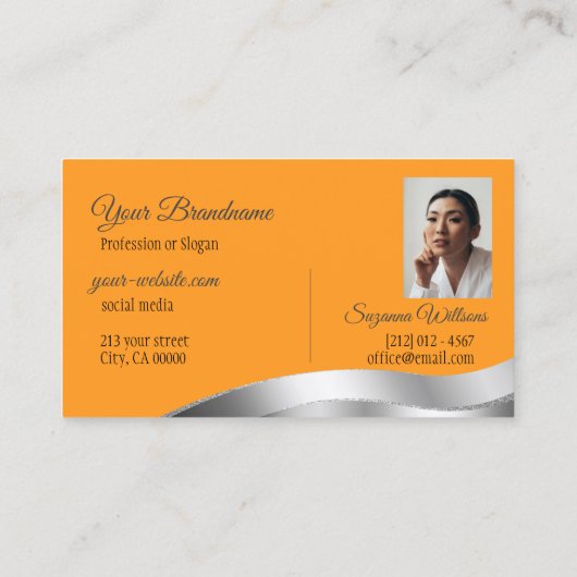 Klassische Orange-Wavy-Silber-Dekoration mit Logo- Visitenkarte (Rückseite)