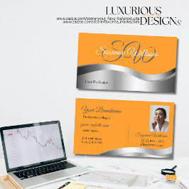 Klassische Orange Wavy Silver Decoder Initialen un Visitenkarte