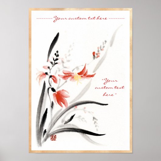 Klassische orientalische Sumi-e Tintenfarbe Blume Poster (Vorne)