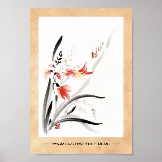 Klassische orientalische Sumi-e Tintenfarbe Blume Poster (Vorne)