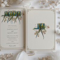 Klassische, ornamentale Papageien-Hochzeitseinladu