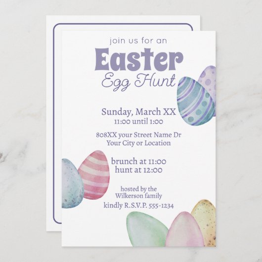 Klassische Ostereierjagd Einladung (Vorne/Hinten)