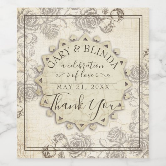 Klassische Papierflasche Gastgeschenk Hochzeit Ros Weinetikett (Einzelnes Label)