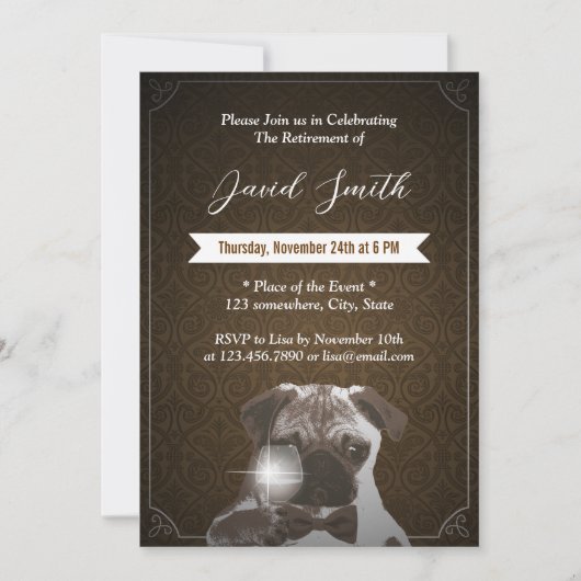 Klassische Party Einladungen für Mops und Weinrebe (Vorderseite)