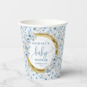 Klassische pastellblaue Aquarellfarben Blume Gold  Pappbecher (Vorderseite)