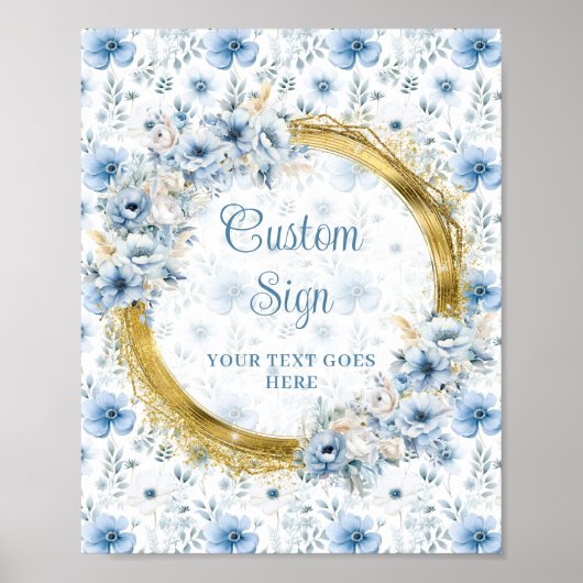 Klassische pastellblaue Blumen Goldbabylzeichen Poster (Vorne)