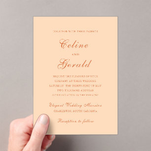Klassische Peach Elegante Wedding Acryleinladungen