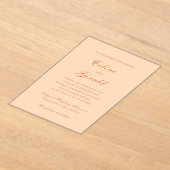 Klassische Peach Elegante Wedding Acryleinladungen (Ablage )