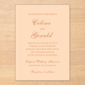 Klassische Peach Elegante Wedding Acryleinladungen (Vorderseite)