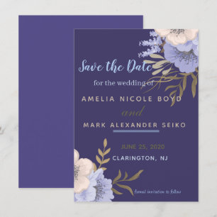 Klassische Periwinkle-Anemone Save-the-Date-Karte Einladung