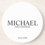 Klassische Personalisierte Trauzeuge Getränkeuntersetzer<br><div class="desc">Klassischer Untersetzer für Personalisierte Trauzeugen mit dem Namen des personalisierten Trauzeugen mit dem Titel und dem Hochzeitstag im klassischen Serif-Schriftart-Stil. Auch perfekt für Trauzeuge,  Vater der Braut und mehr.</div>