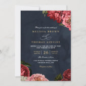 Klassische Pfingstrosen Florale Navy Chic QR-Code Einladung (Vorderseite)