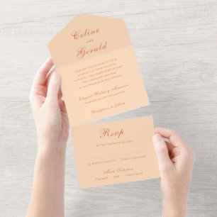 Klassische Pfirsich Elegante Hochzeit All In One Einladung
