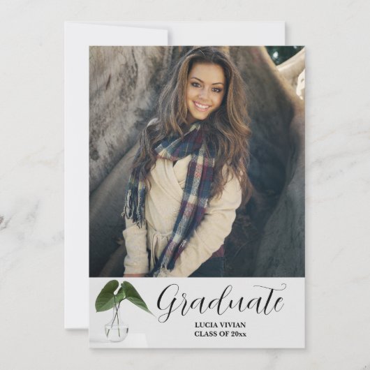 Klassische Pflanze Pot Script 5 Foto Memory Abschl Einladung (Vorderseite)