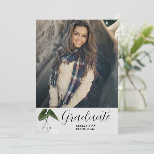 Klassische Pflanze Pot Script 5 Foto Memory Abschl Einladung (Stehend Vorderseite)