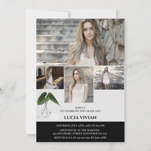 Klassische Pflanze Pot Script 5 Foto Memory Abschl Einladung (Rückseite)