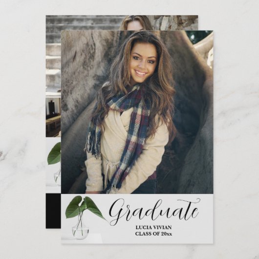 Klassische Pflanze Pot Script 5 Foto Memory Abschl Einladung (Vorne/Hinten)