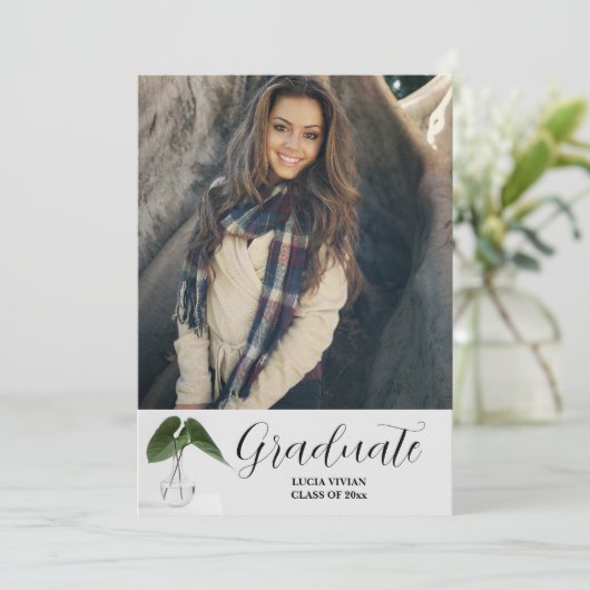 Klassische Pflanze Pot Script 5 Foto Memory Abschl Einladung (Stehend Vorderseite)