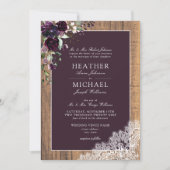Klassische Pflaume Lila rustikale Holzskription Einladung (Vorderseite)