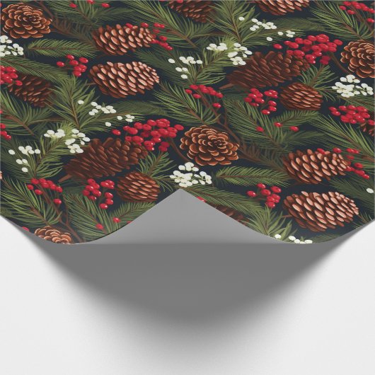 Klassische Pine Cones Filialen Berries Xmas Muster Geschenkpapier (Ecke)