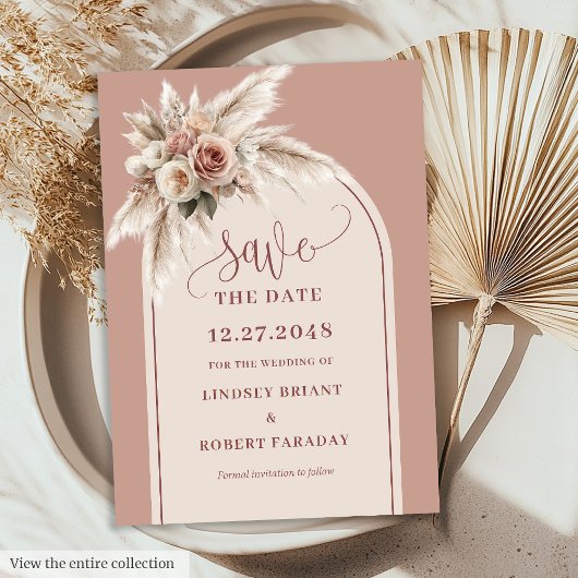 Klassische Pink Boho Blumenbogen Save-the-Date-Ein Einladung