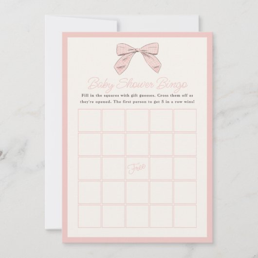Klassische Pink Bow Baby Shower Bingo Card Einladung (Vorderseite)