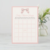 Klassische Pink Bow Baby Shower Bingo Card Einladung (Stehend Vorderseite)
