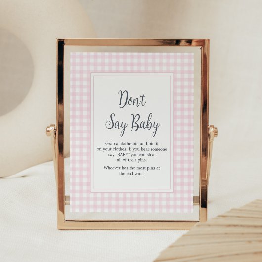 Klassische Pink Gingham Baby Dusche Say Baby nicht Poster