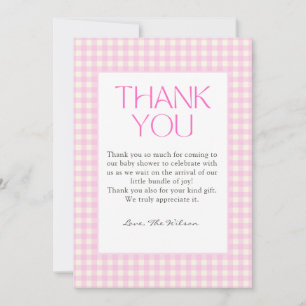 Klassische Pink Gingham Girl Baby Dusche Dankeskarte