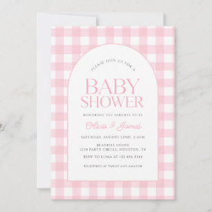 Klassische Pink Gingham Girl Baby Dusche Einladung
