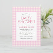 Klassische Pink Gingham Girl Baby Dusche Einladung (Stehend Vorderseite)