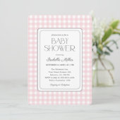 Klassische Pink Gingham Girl Baby Dusche Einladung (Stehend Vorderseite)